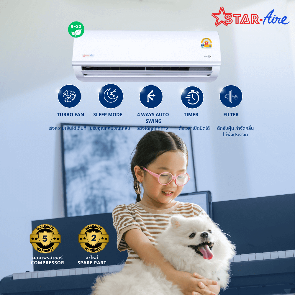 แอร์ติดผนัง สตาร์แอร์ รุ่น CM-125FIV/DM-125FIV (ไม่รวมติดตั้ง) 12,574 บีทียู อินเวอร์เตอร์_4
